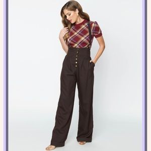 NWT! Unique Vintage Brown Thelma Suspender Pants - M/6-8